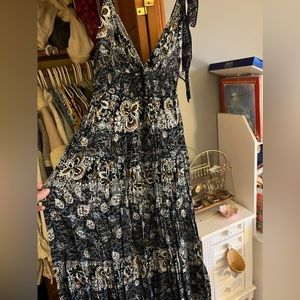 Intimately Free People Black/Blue/Olive Viscose Empire Waist Maxi Dress XS